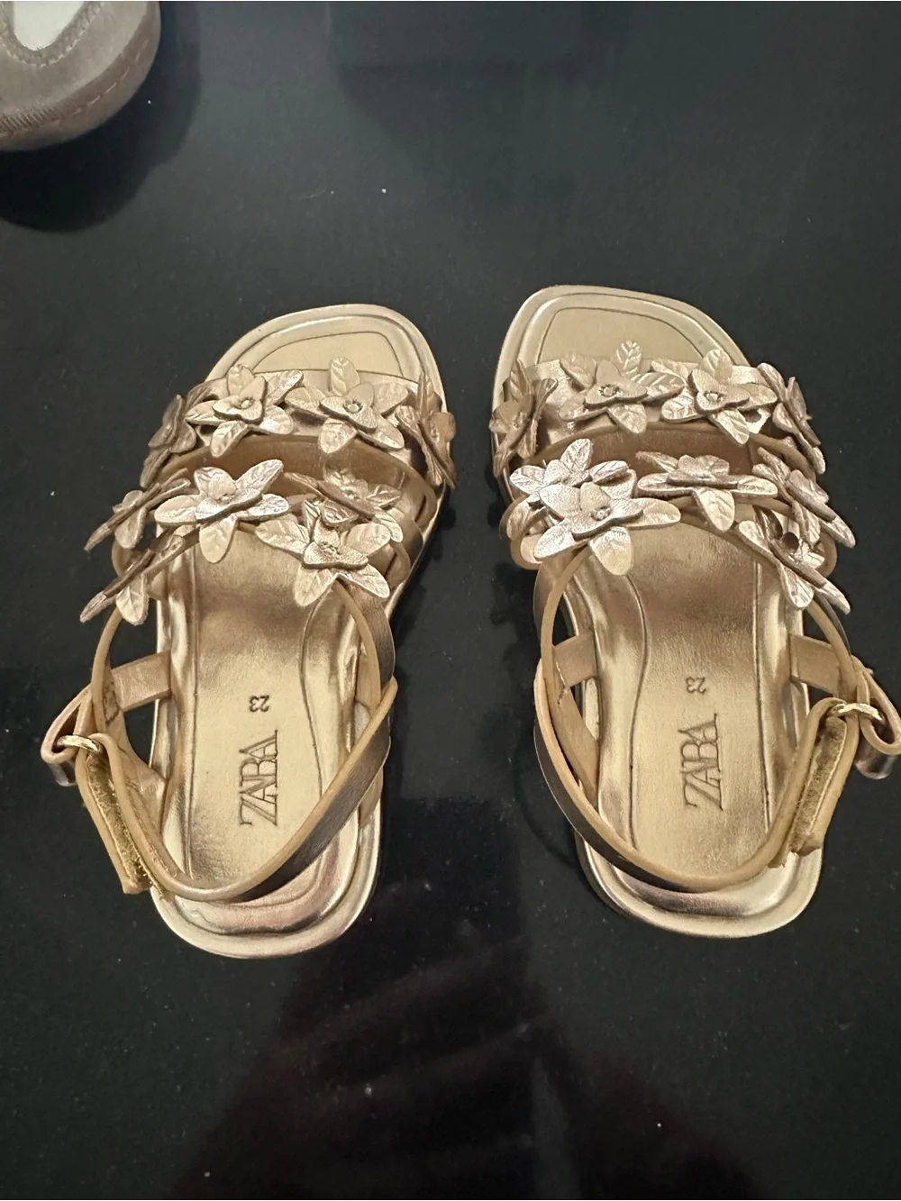 ZARA Metallic Gold Floral Strappy Sandals - Women